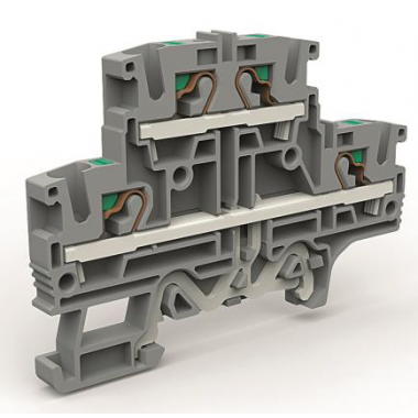 Фотография товара 'DKC ZEFD420GR Двухуровневая клемма 4 кв.мм с заземлением в нижнем ярусе'