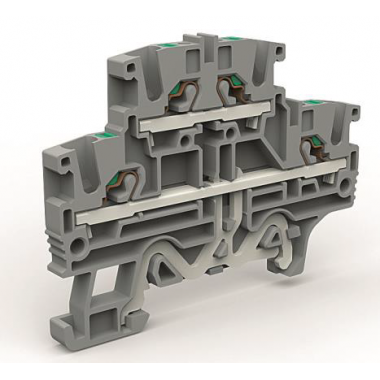 Фотография товара 'DKC ZEFD220GR Двухуровневая клемма 2,5 кв.мм с заземлением в нижнем ярусе'